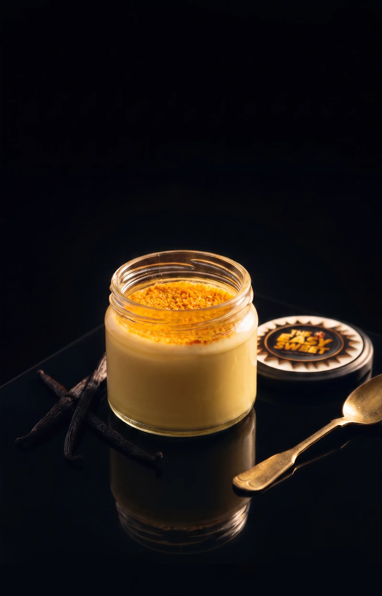 Crème brûlée in a glass jar